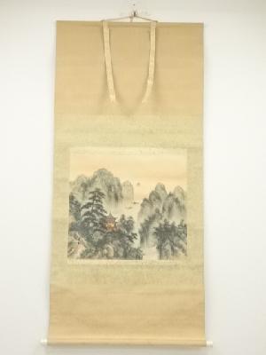 宏林筆　蓬莱山　肉筆絹本掛軸（共箱）
